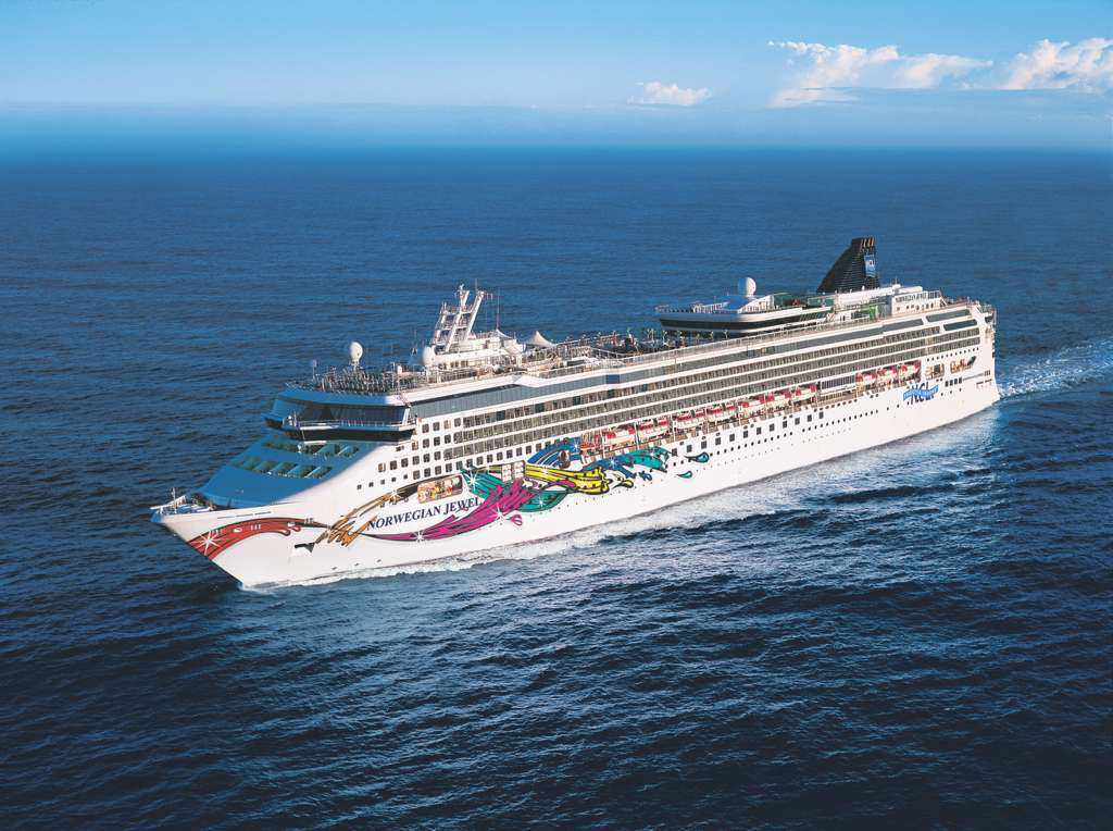 Norwegian Jewel sailing across deep blue Caribbean water